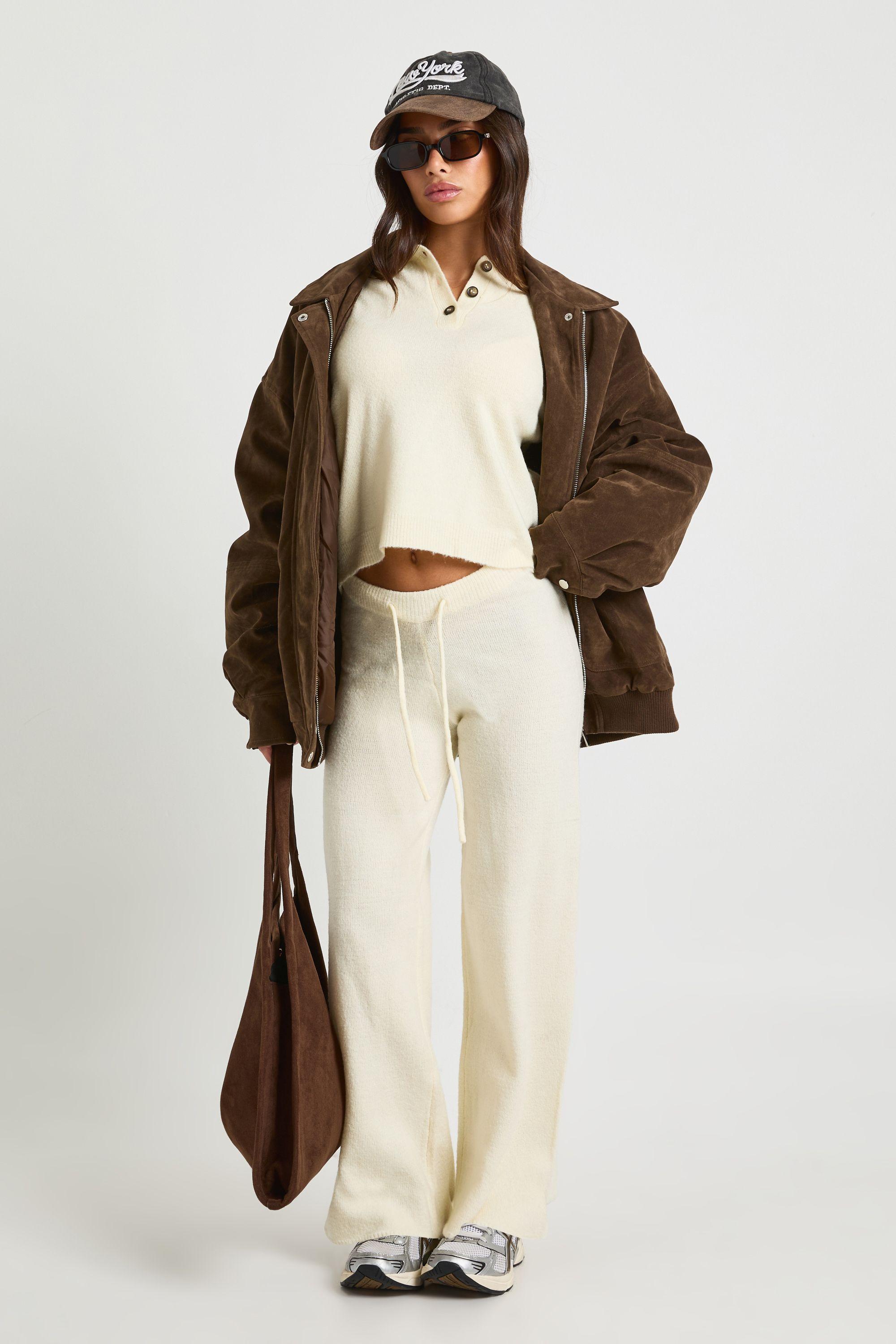 Petite Collared Button Down Oversized Knitted Jumper And Straight Leg Trouser Co-Ord by BOOHOO