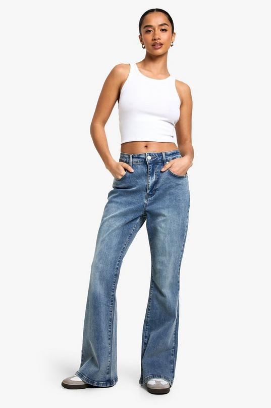 Petite Comfort Stretch High Waist Flared Jean by BOOHOO
