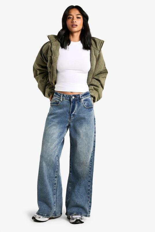 Petite Comfort Stretch Mid Waist Wide Leg Jean by BOOHOO