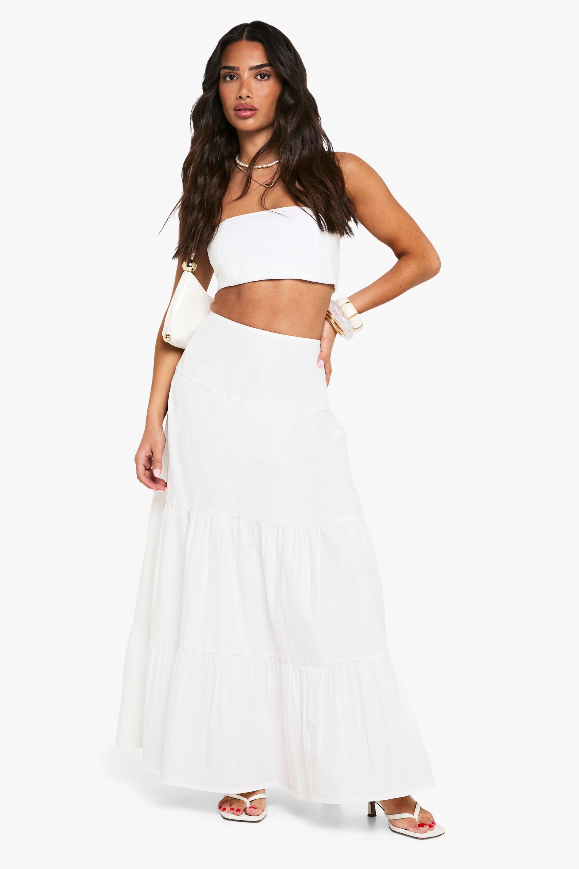 Petite Cotton Poplin Tiered Maxi Skirt by BOOHOO