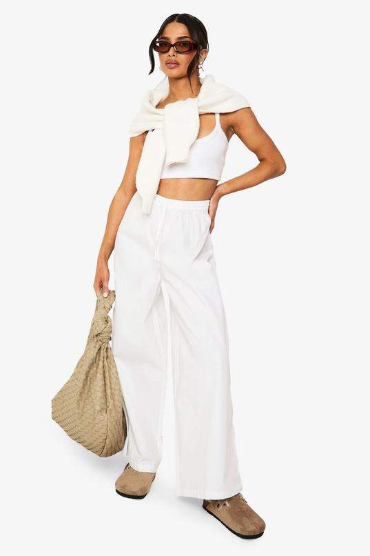 Petite Cotton Poplin Wide Leg Trouser by BOOHOO