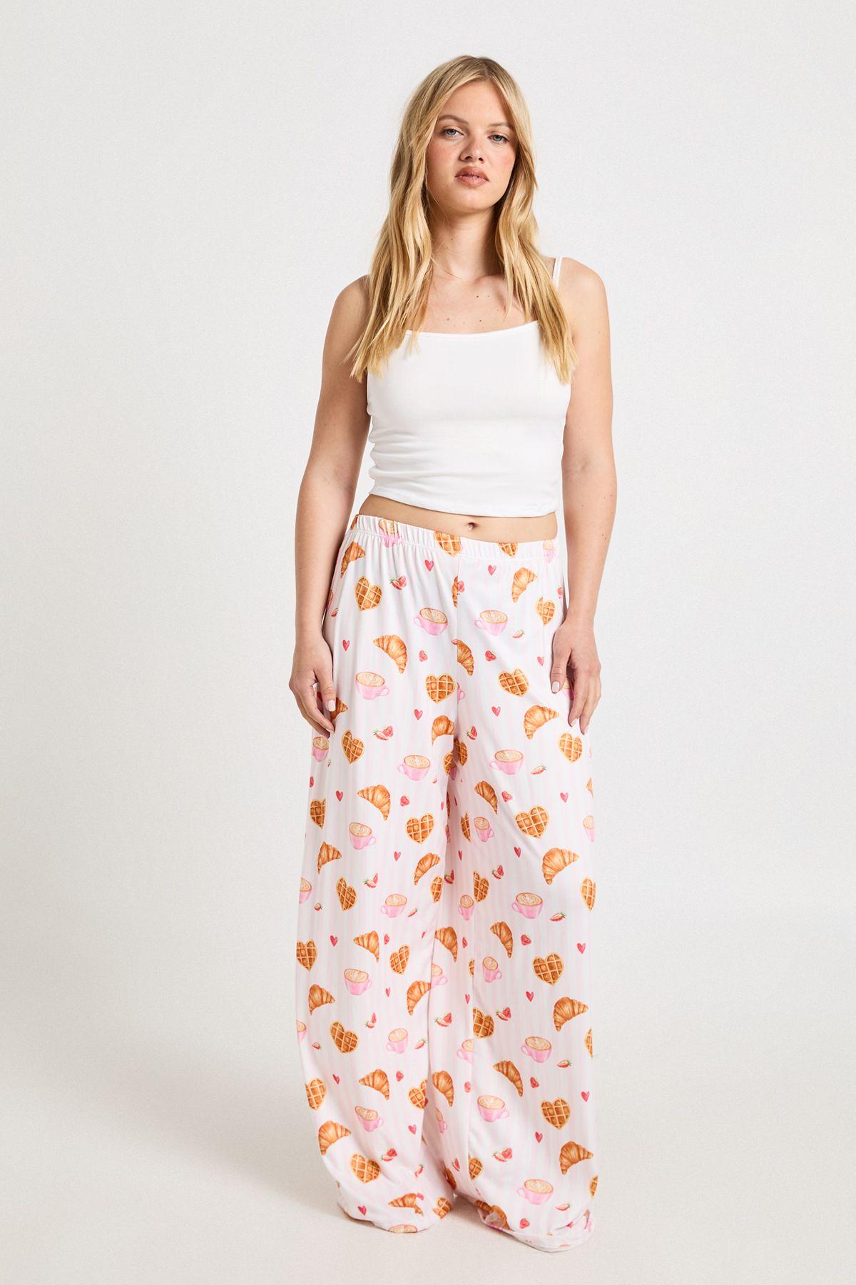 Petite Croissant & Stripe Cami and Trouser Set by BOOHOO