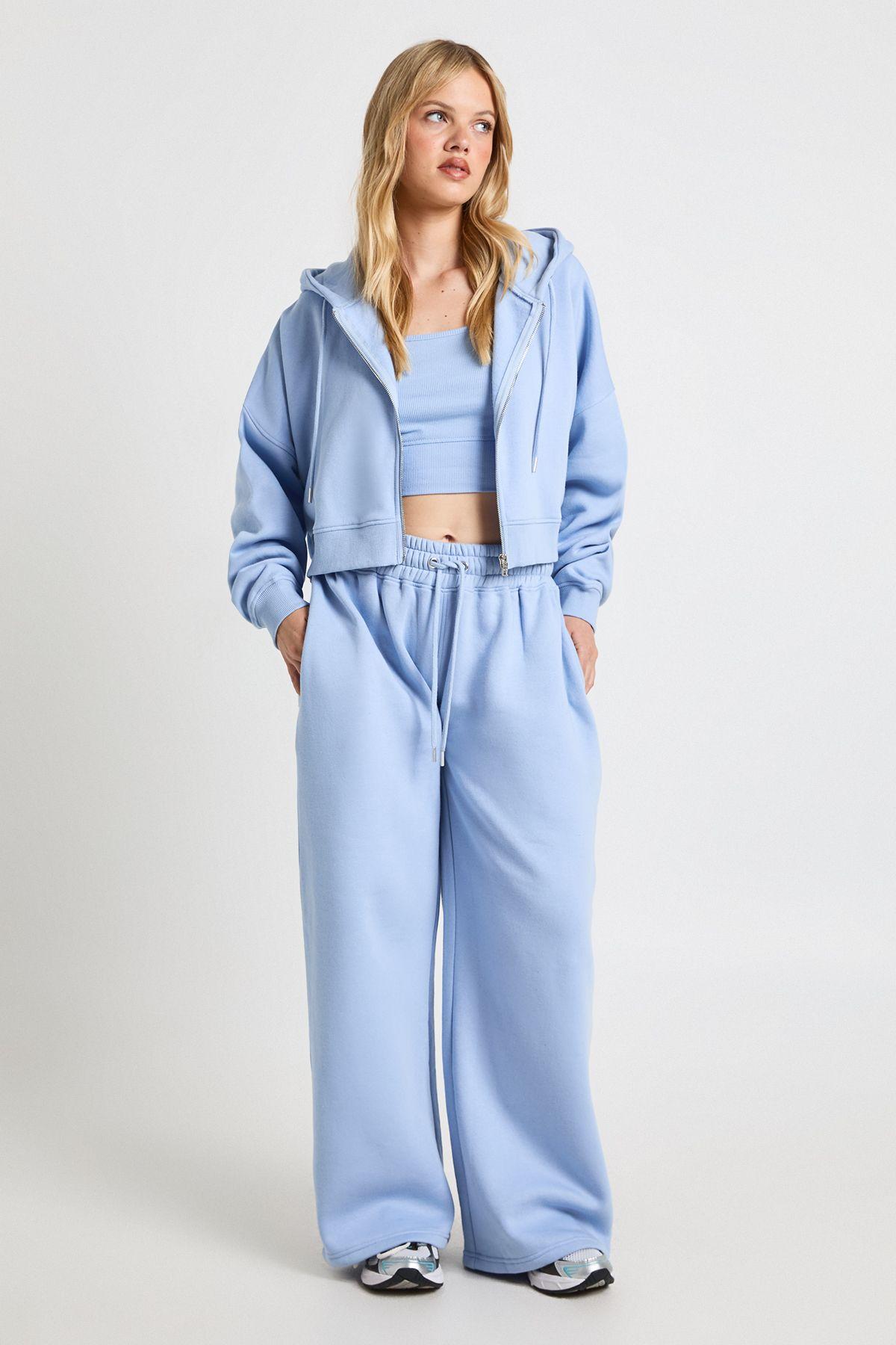 Petite Deep Hem Crop Top 3 Piece Hooded Tracksuit by BOOHOO