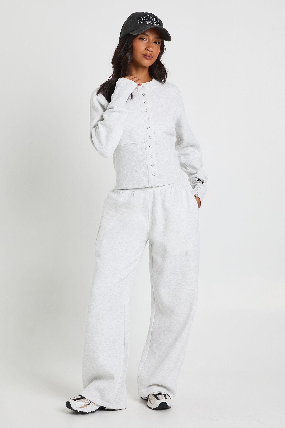 Petite Deep Hem Popper Bomber Sweatshirt Tracksuit by BOOHOO