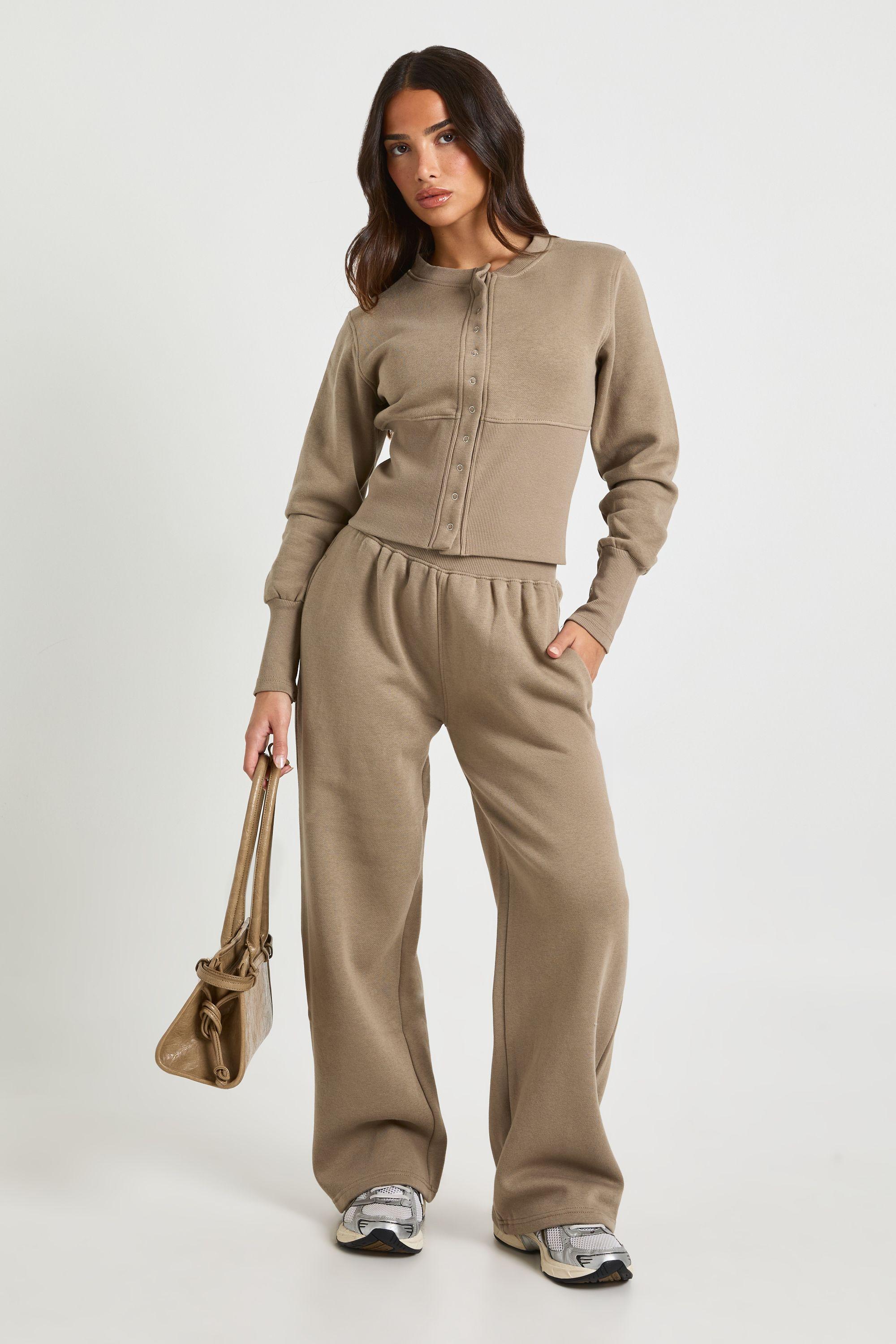 Petite Deep Hem Popper Bomber Sweatshirt Tracksuit by BOOHOO