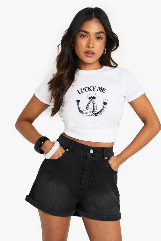Petite Denim Mom Short by BOOHOO