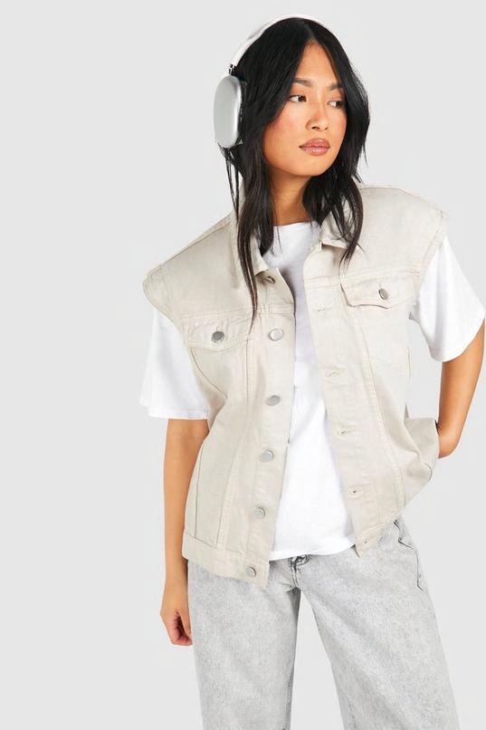 Petite Denim Oversized Sleeveless Jacket by BOOHOO