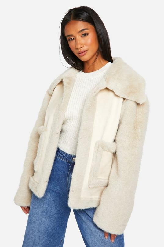 Petite Faux Fur Bonded Short Jacket by BOOHOO