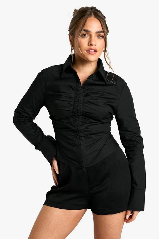 Petite Fitted Ruched Shirt by BOOHOO