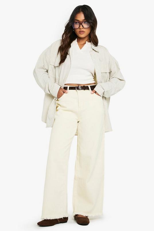 Petite Fray Hem Ecru Wide Leg Jean by BOOHOO