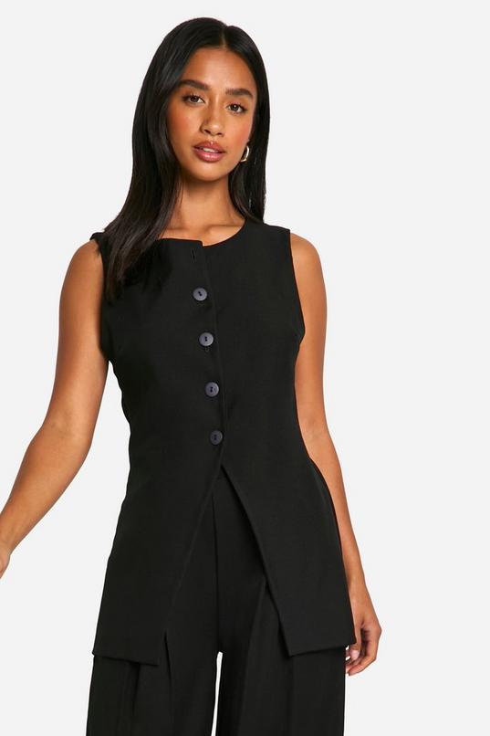 Petite High Neck Split Hem Waistcoat by BOOHOO