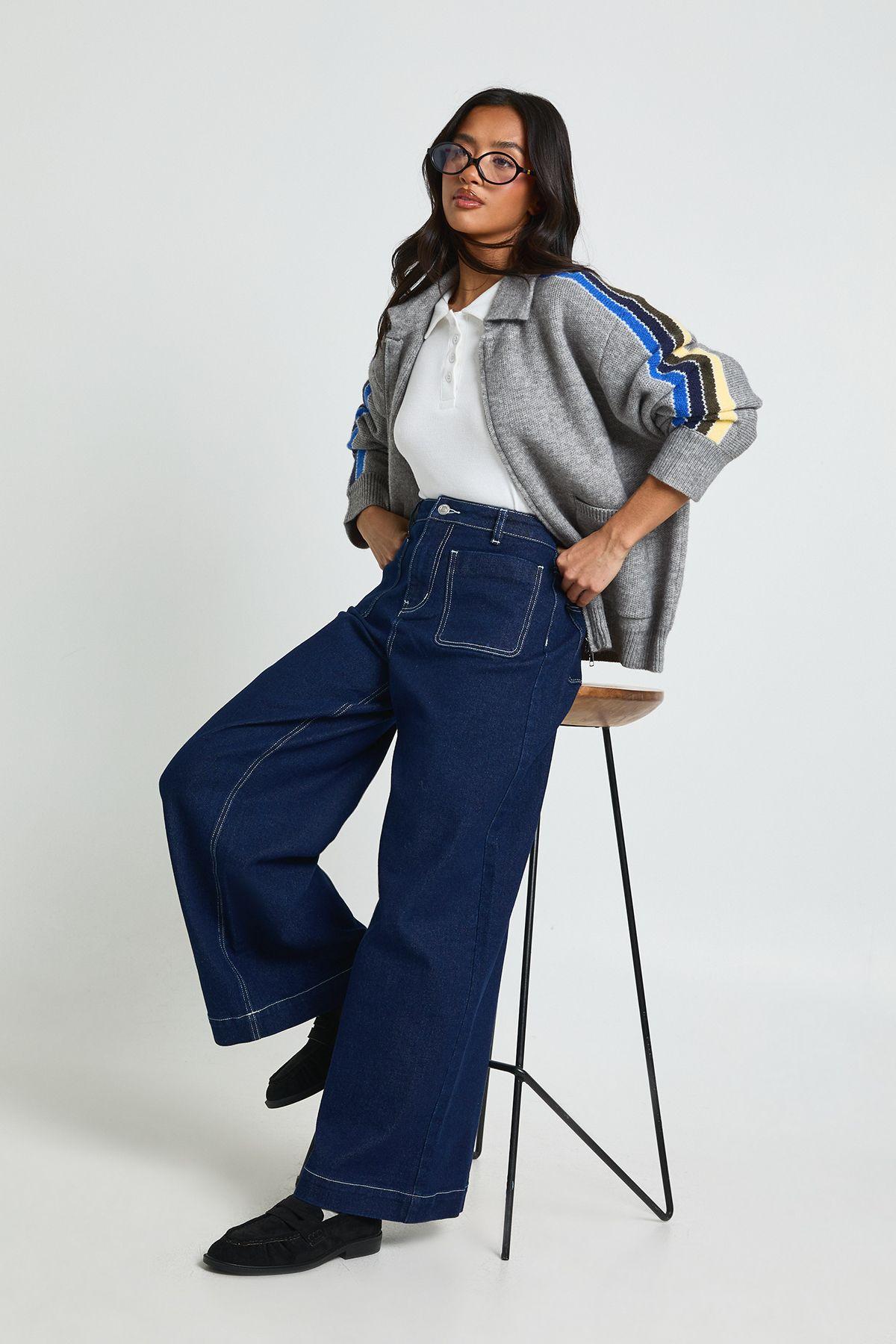 Petite High Waist Front Pocket Wide Leg Jean by BOOHOO