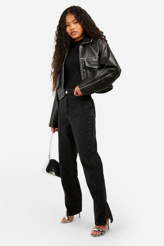 Petite High Waist Split Hem Jeans by BOOHOO