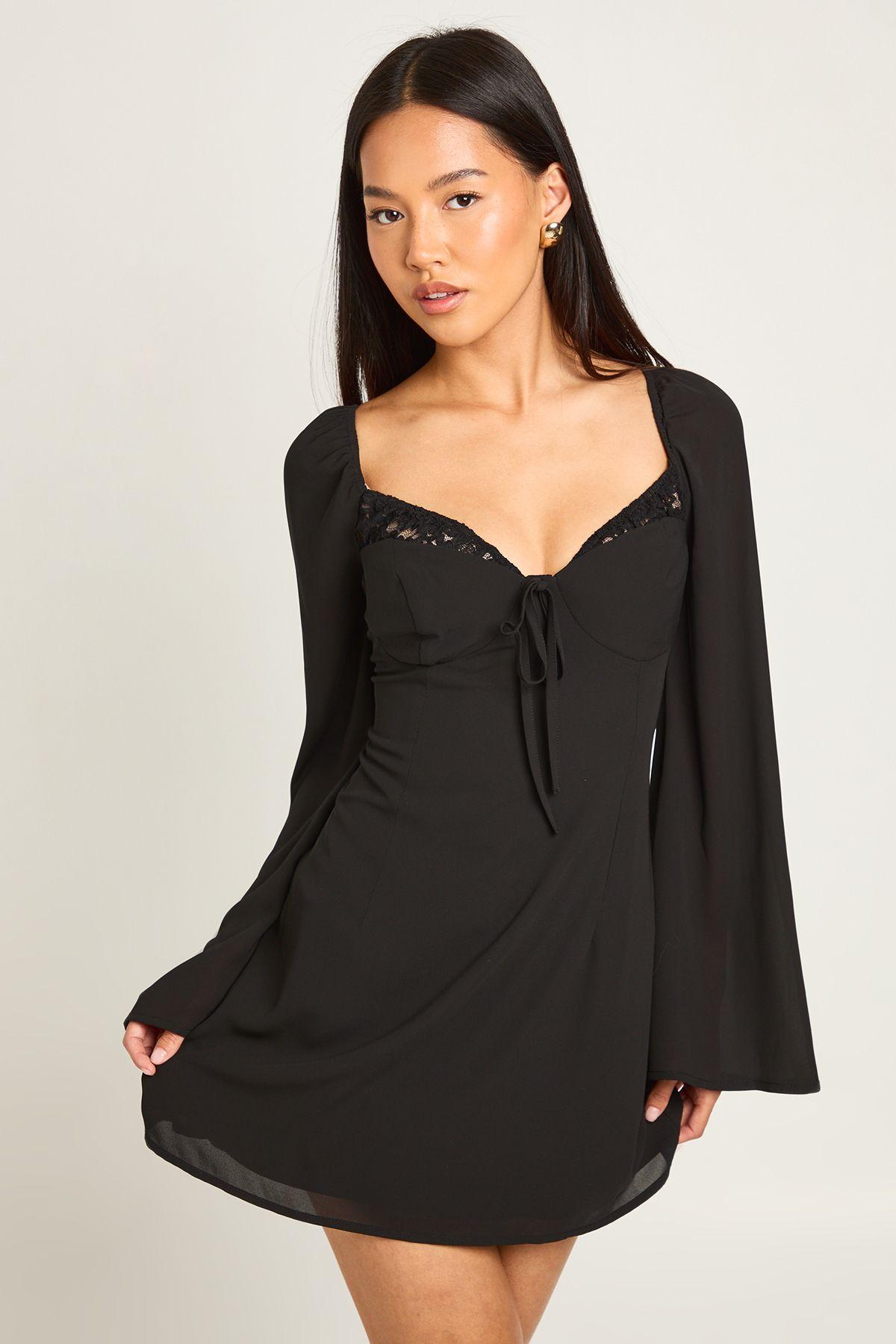 Petite Lace Cup Detail Milkmaid Dress by BOOHOO