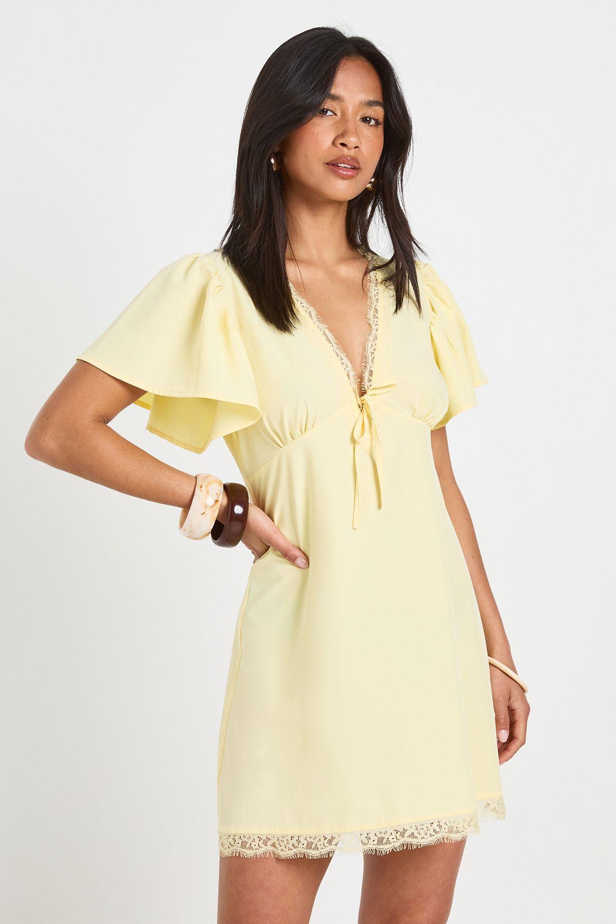 Petite Lace Trim Mini Dress by BOOHOO