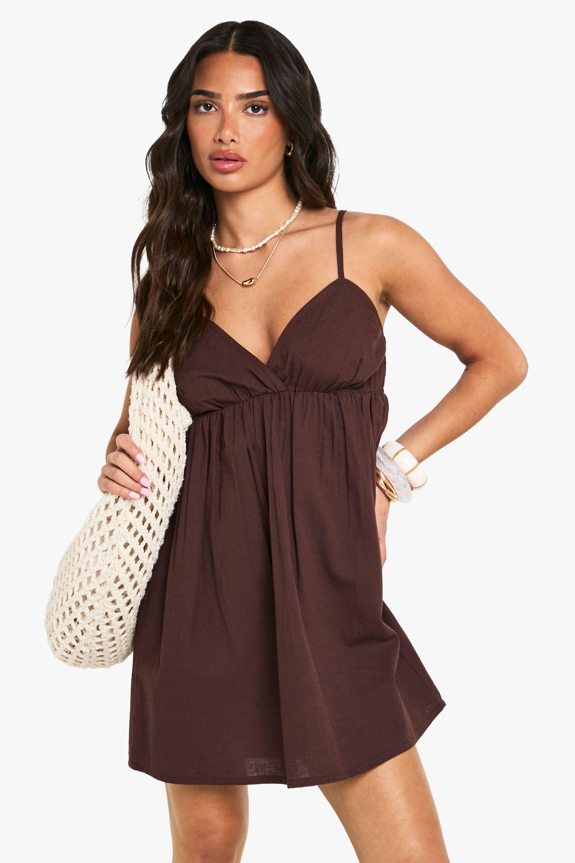 Petite Linen Look Cami Swing Mini Dress by BOOHOO