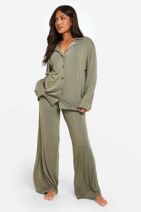 Petite Long Sleeve Shirt & Trousers Pyjama Set by BOOHOO