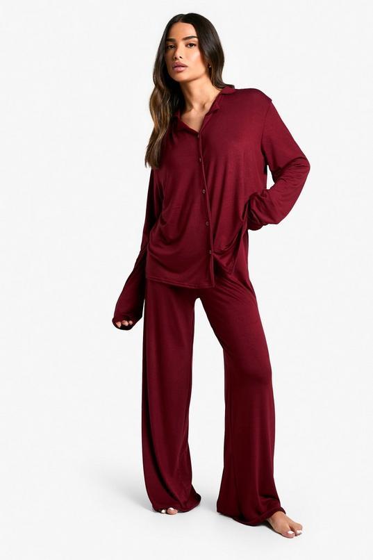Petite Long Sleeve Shirt & Trousers Pyjama Set by BOOHOO