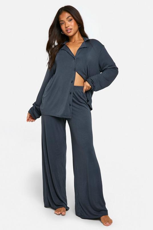 Petite Long Sleeve Shirt & Trousers Pyjama Set by BOOHOO