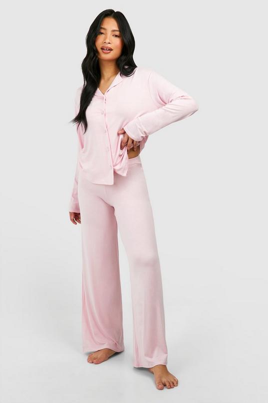 Petite Long Sleeve Shirt & Trousers Pyjama Set by BOOHOO