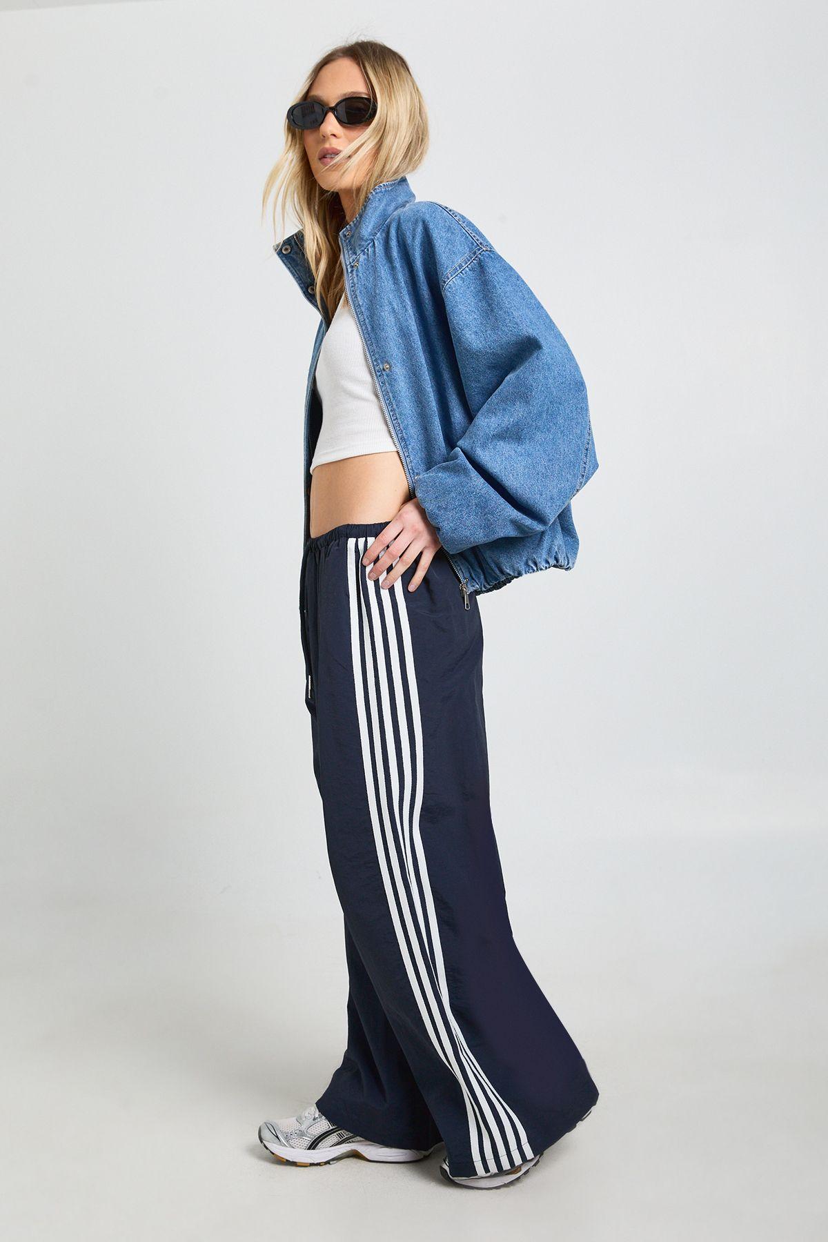 Petite Nylon Side Stripe Wide Leg Trousers by BOOHOO