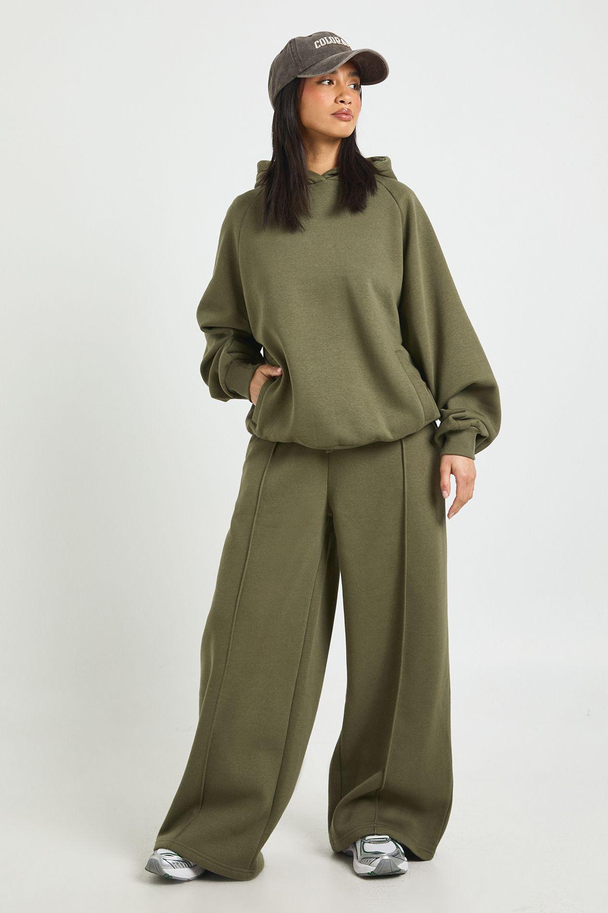 Petite Oversized Hoodie And Pintuck Straight Leg Jogger Tracksuit by BOOHOO