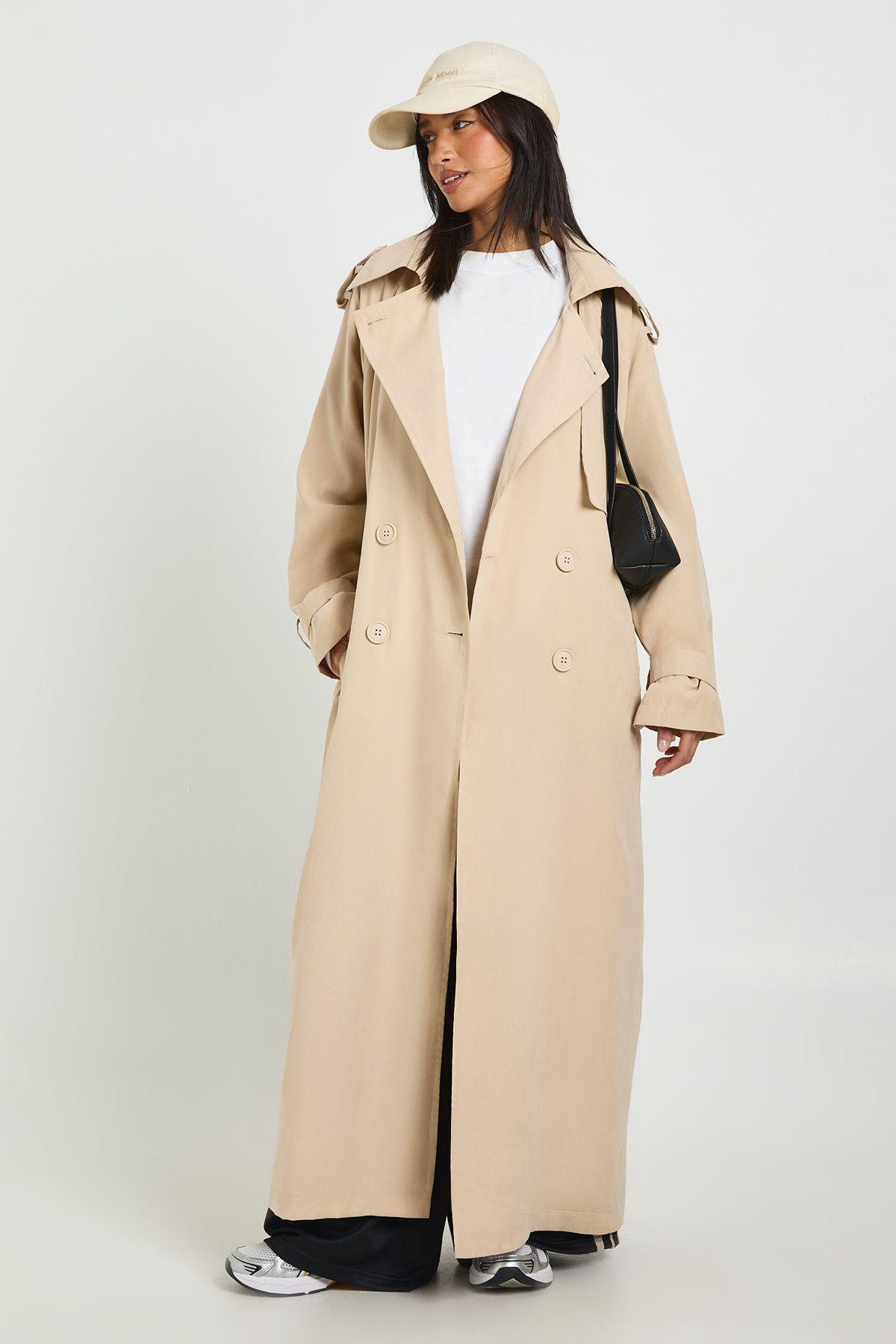 Petite Peached Oversized Double Breast Trench Coat by BOOHOO