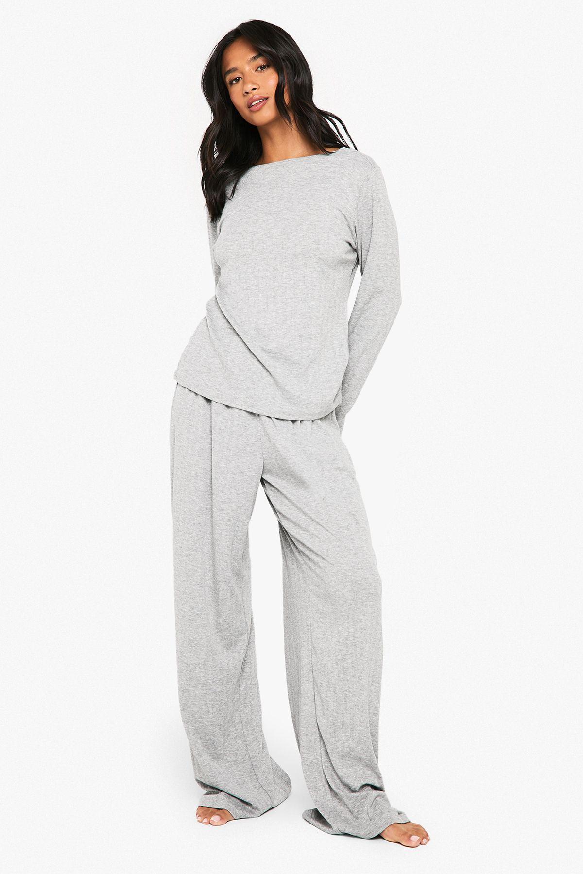 Petite Pointelle Long Sleeve Top and Wide Leg Trouser Pyjama Set by BOOHOO