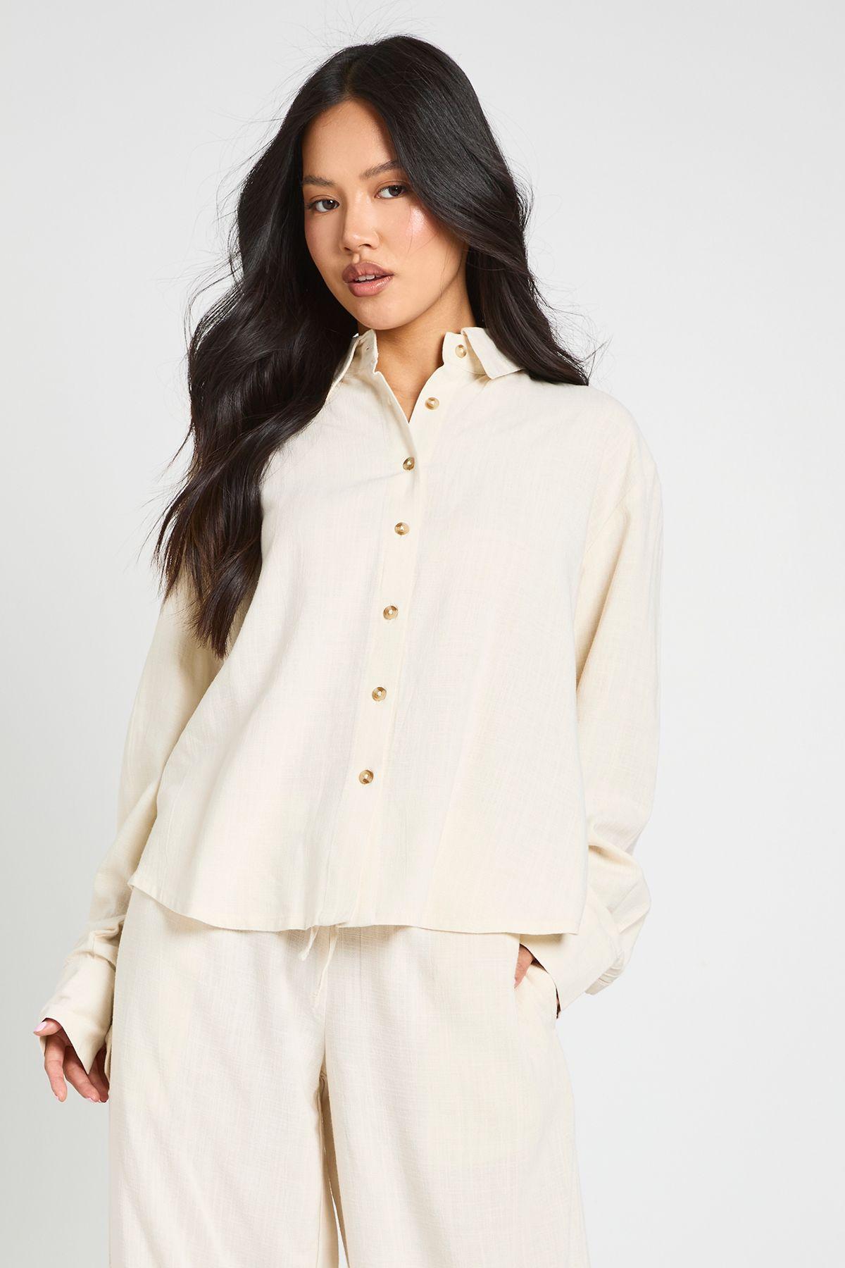 Petite Premium Linen Oversized Shirt by BOOHOO