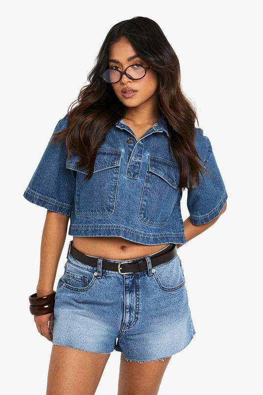 Petite Raw Hem Denim Short by BOOHOO