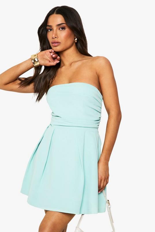 Petite Ruched Detail Structured Skater Dress by BOOHOO