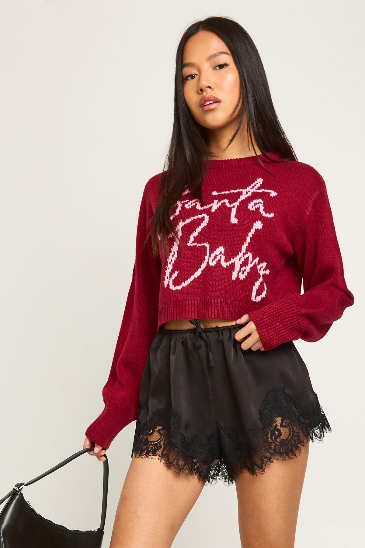 Petite Santa Baby Cropped Christmas Jumper by BOOHOO Petite Santa Baby Cropped Christmas Jumper by BOOHOO