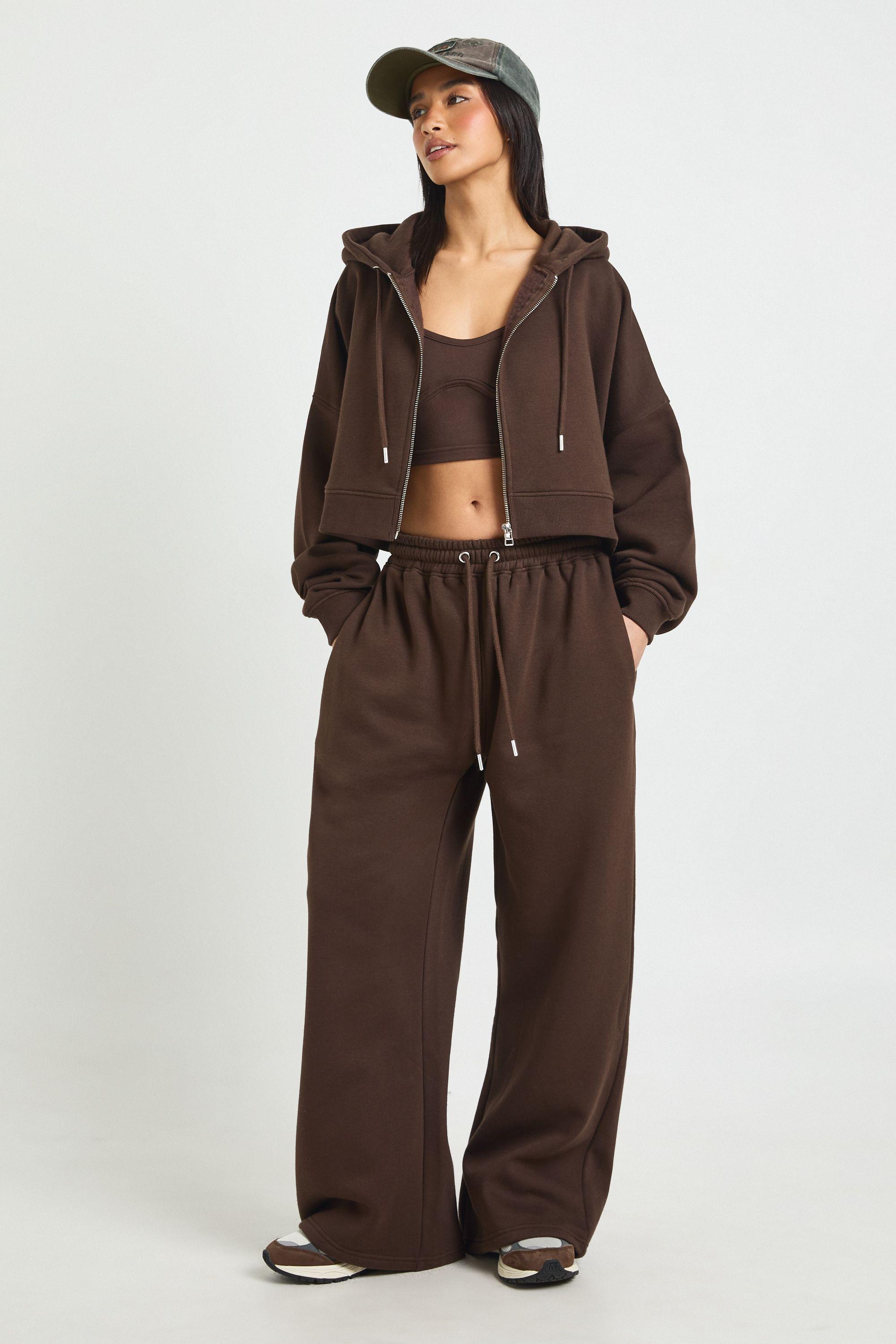 Petite Seam Detail Crop Top 3 Piece Hooded Tracksuit by BOOHOO