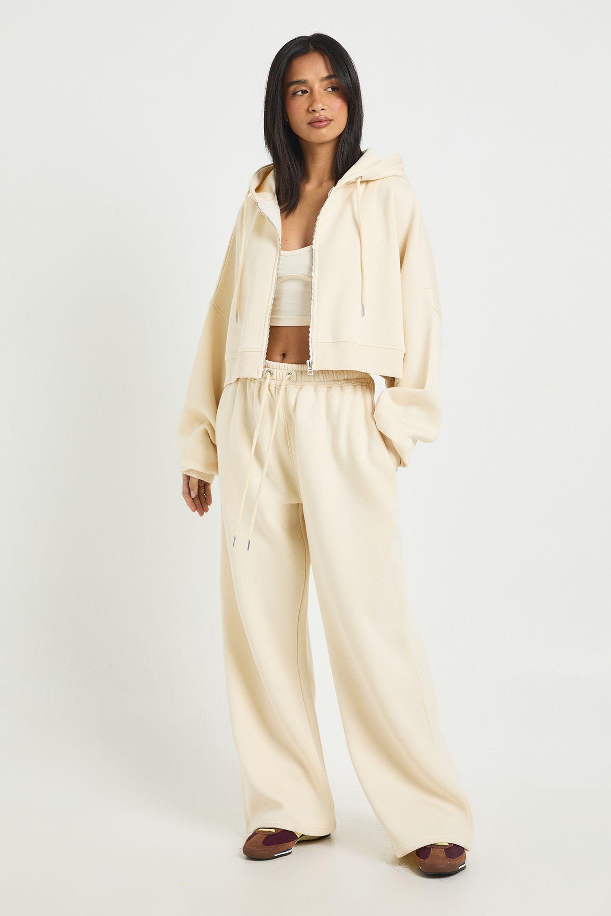 Petite Seam Detail Crop Top 3 Piece Hooded Tracksuit by BOOHOO
