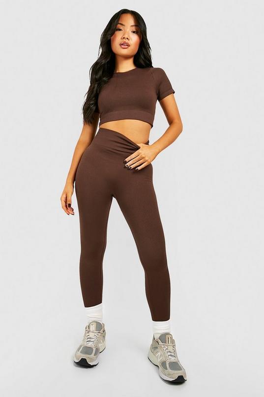 Petite Seamless Rib Leggings by BOOHOO