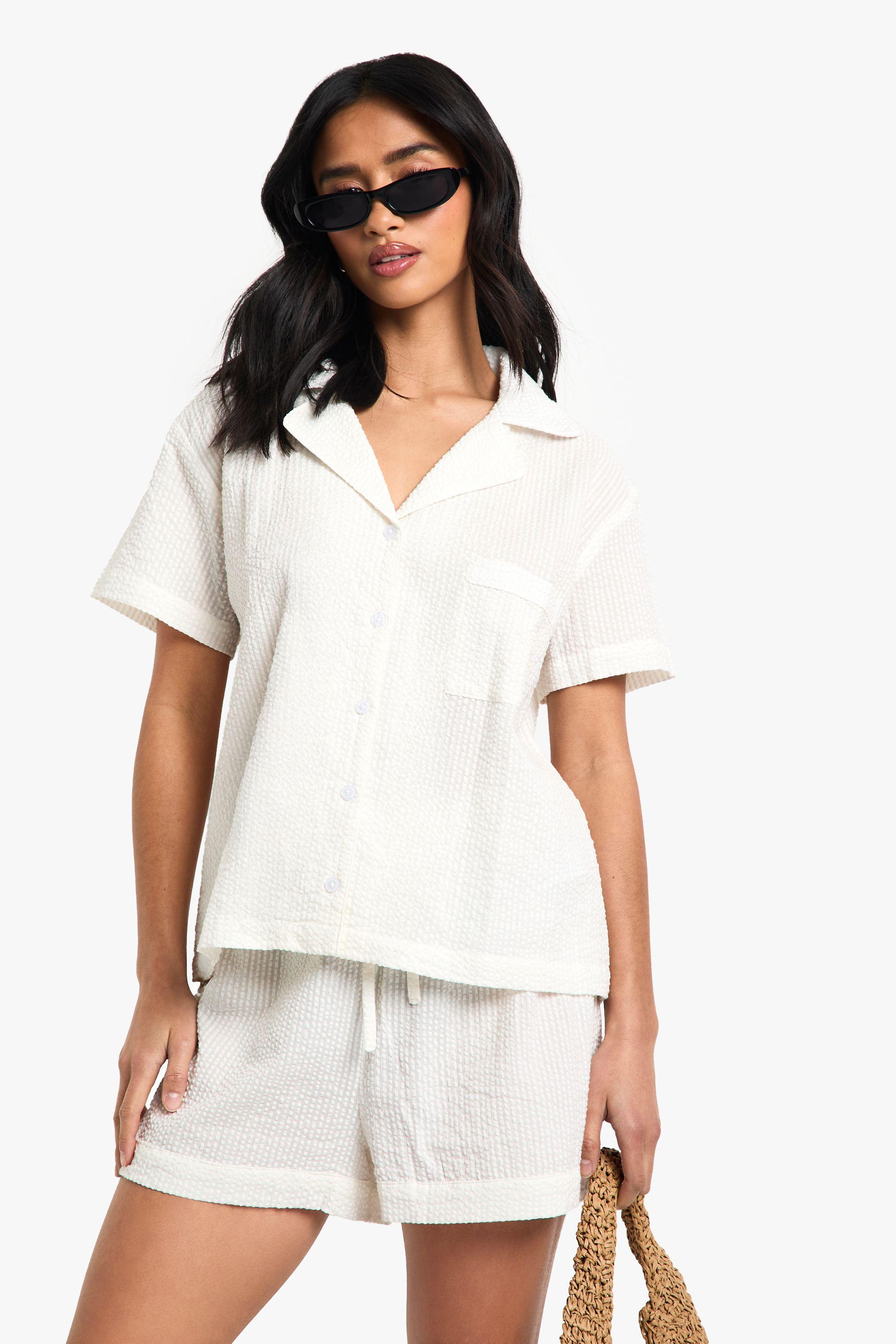 Petite Seersucker Stripe Trouser Co Ord by BOOHOO