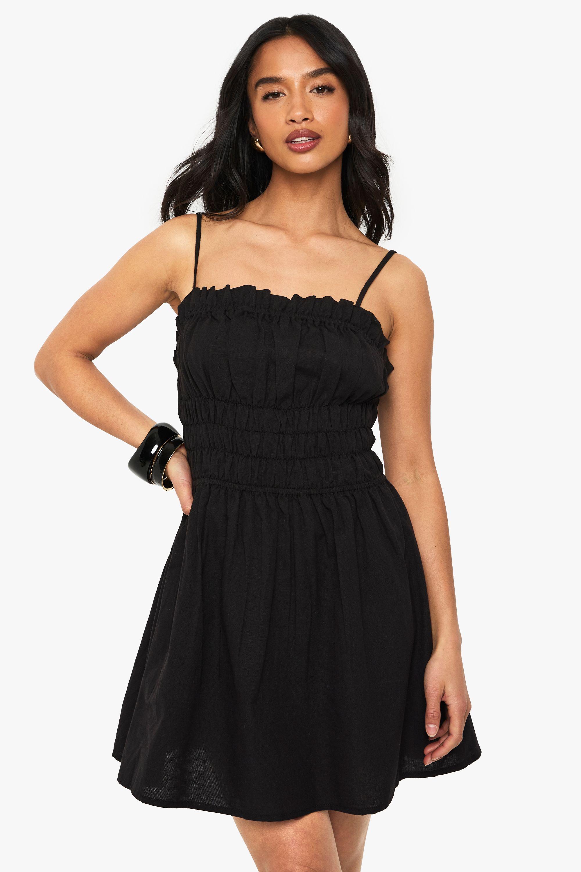 Petite Shirred Waist Mini Dress by BOOHOO