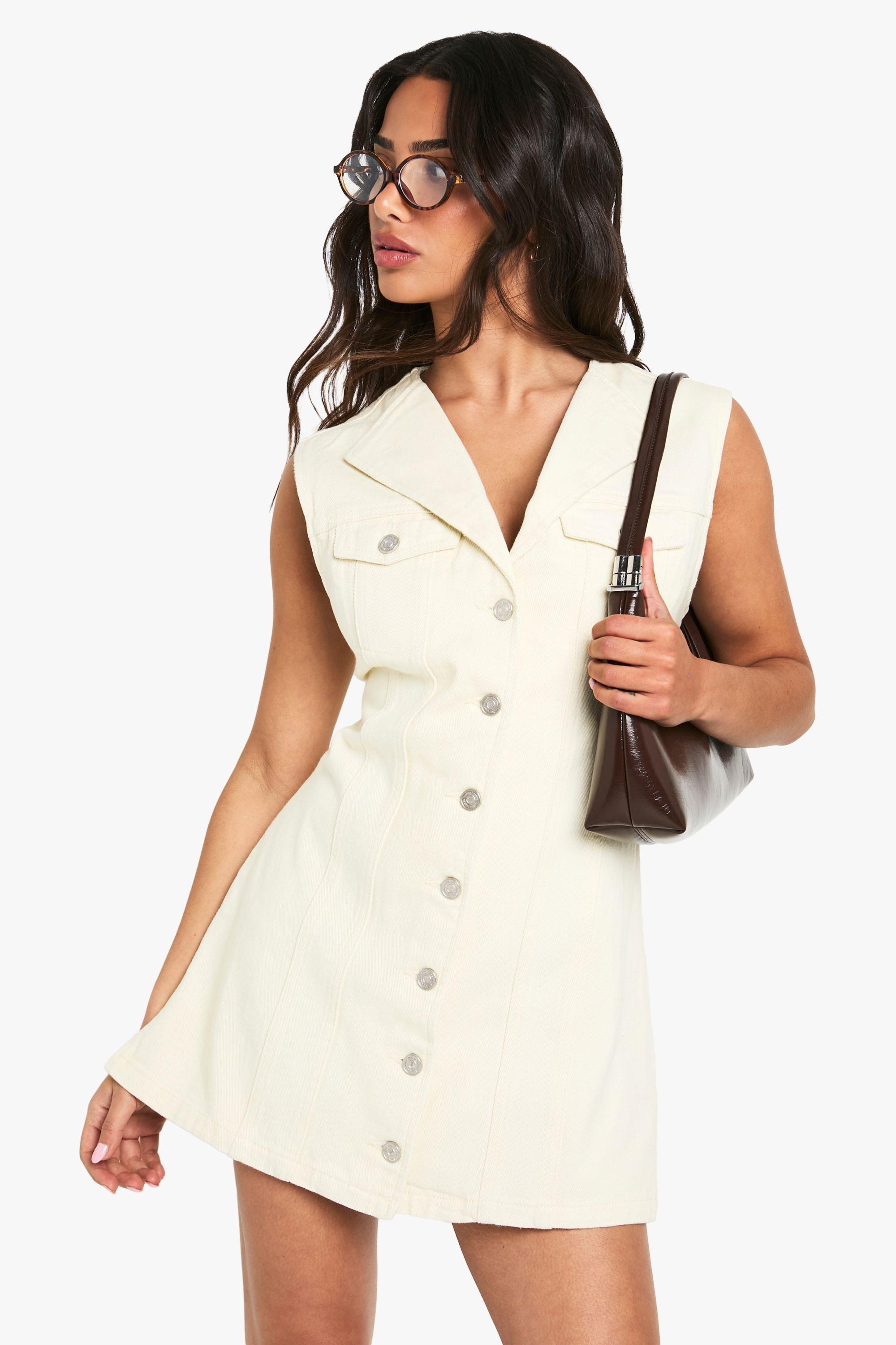 Petite Sleeveless Fitted Denim Mini Dress by BOOHOO