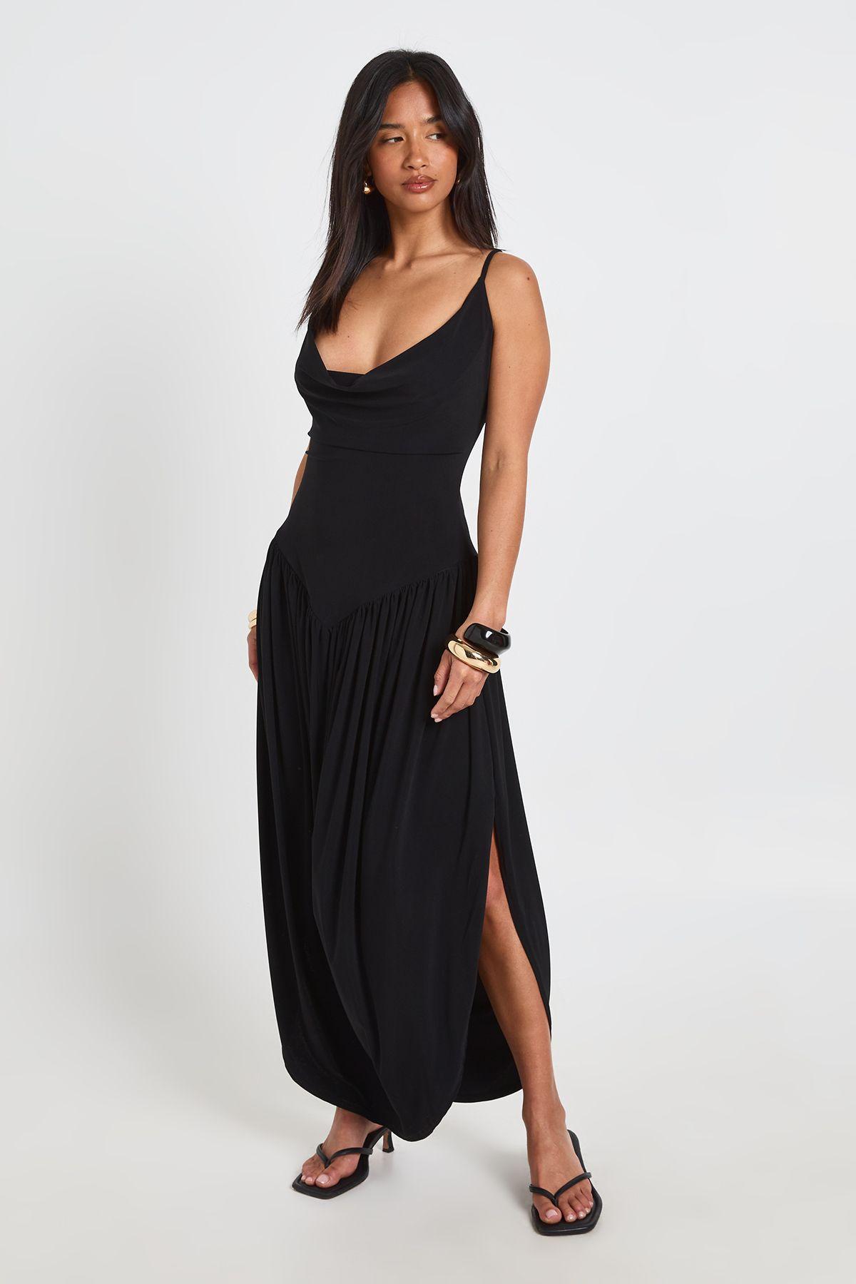 Petite Slinky Cami Maxi Dress With Ruched Waistband by BOOHOO