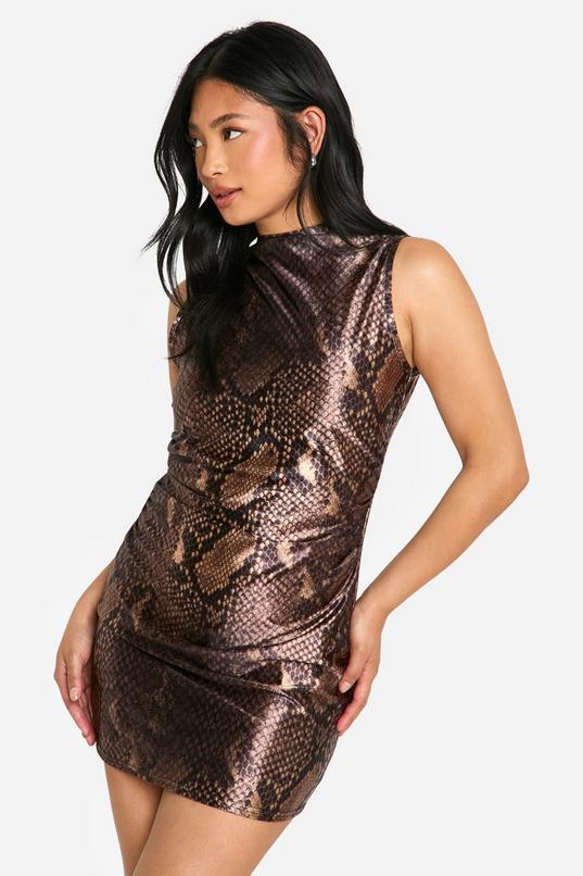 Petite Snake Satin Mini Dress by BOOHOO