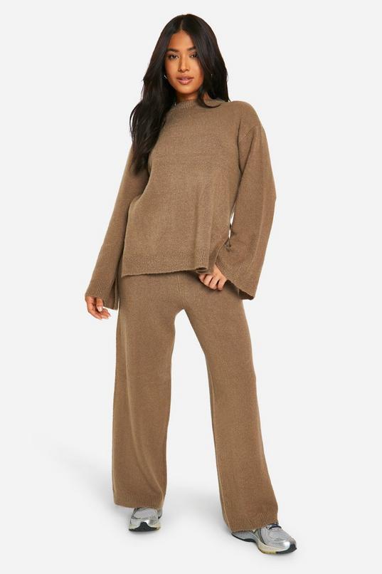 Petite Soft Knit Jumper And Flares Knitted Co-ord by BOOHOO
