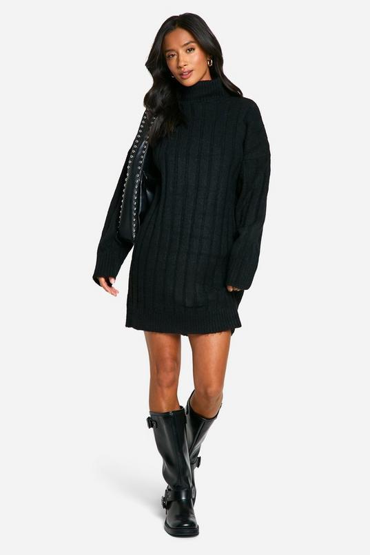 Petite Soft Rib Roll Neck Jumper Dress by BOOHOO