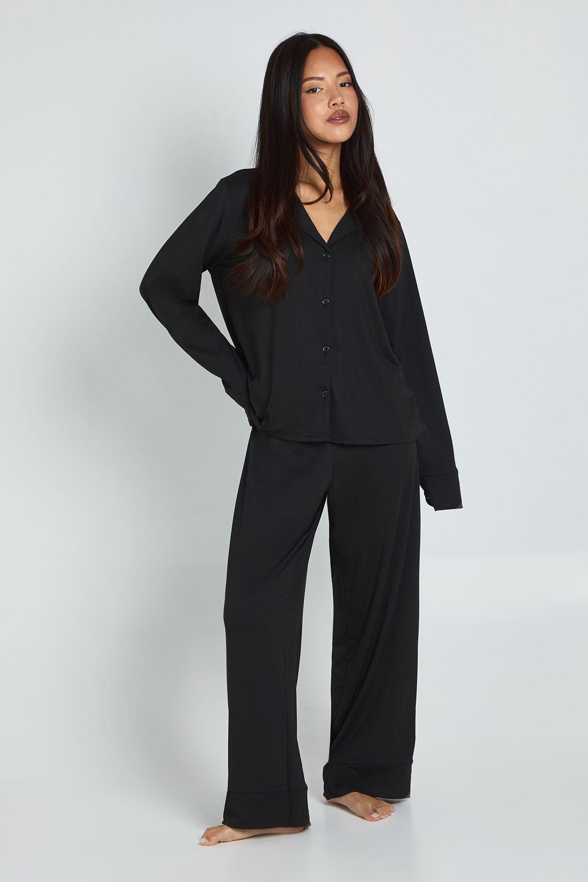 Petite Soft Touch Button Through Shirt and Trouser Pyjama Set by BOOHOO Petite Soft Touch Button Through Shirt and Trouser Pyjama Set by BOOHOO