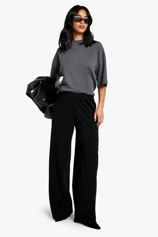 Petite Stretch Wide Leg Trousers by BOOHOO