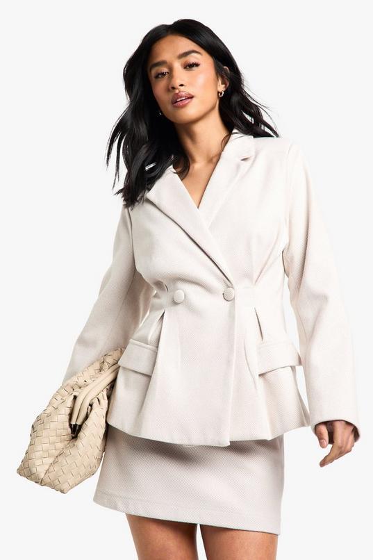 Petite Stripe Cinched Waist Wool Look Blazer by BOOHOO