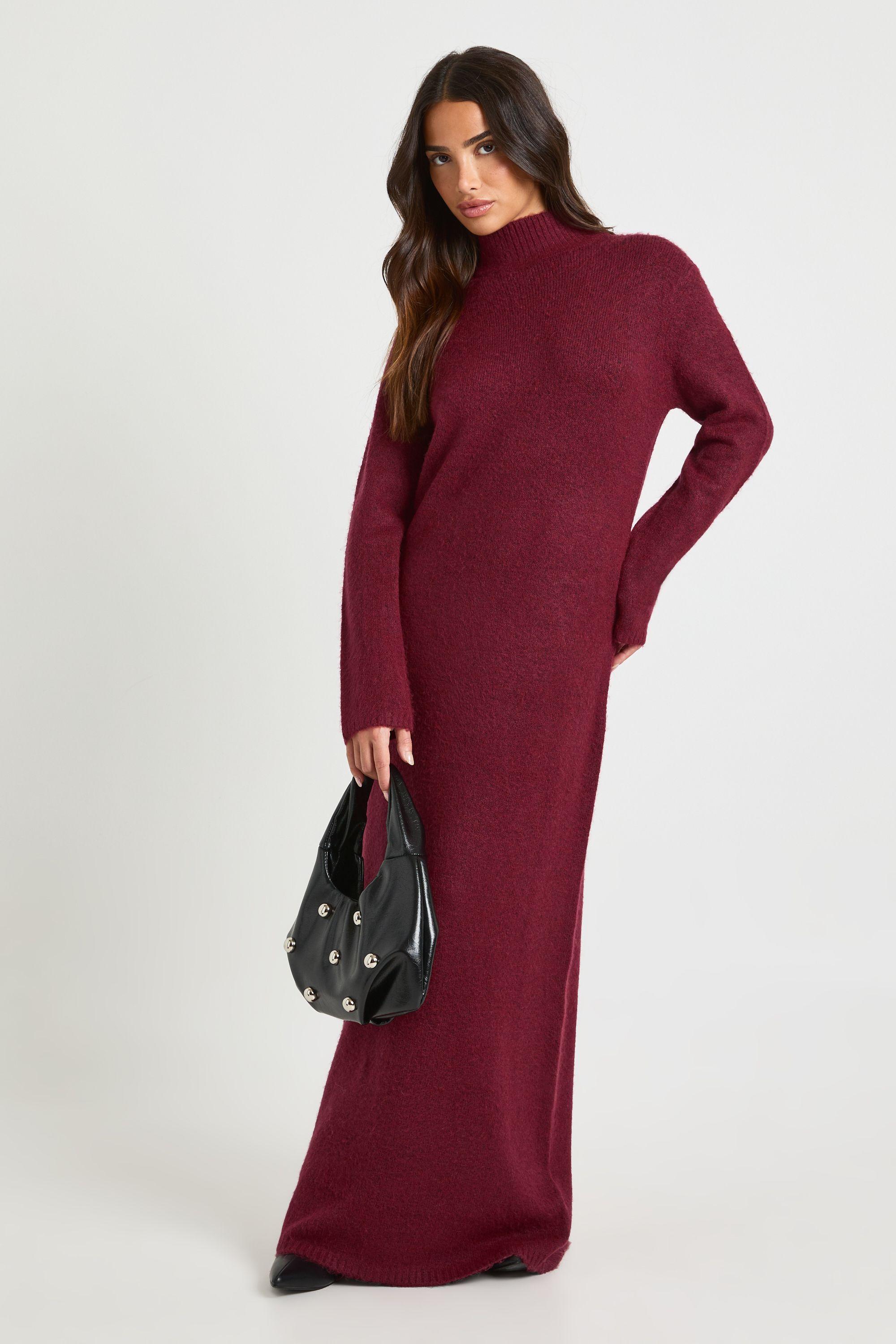 Petite Super Soft High Neck Knitted Maxi Dress by BOOHOO