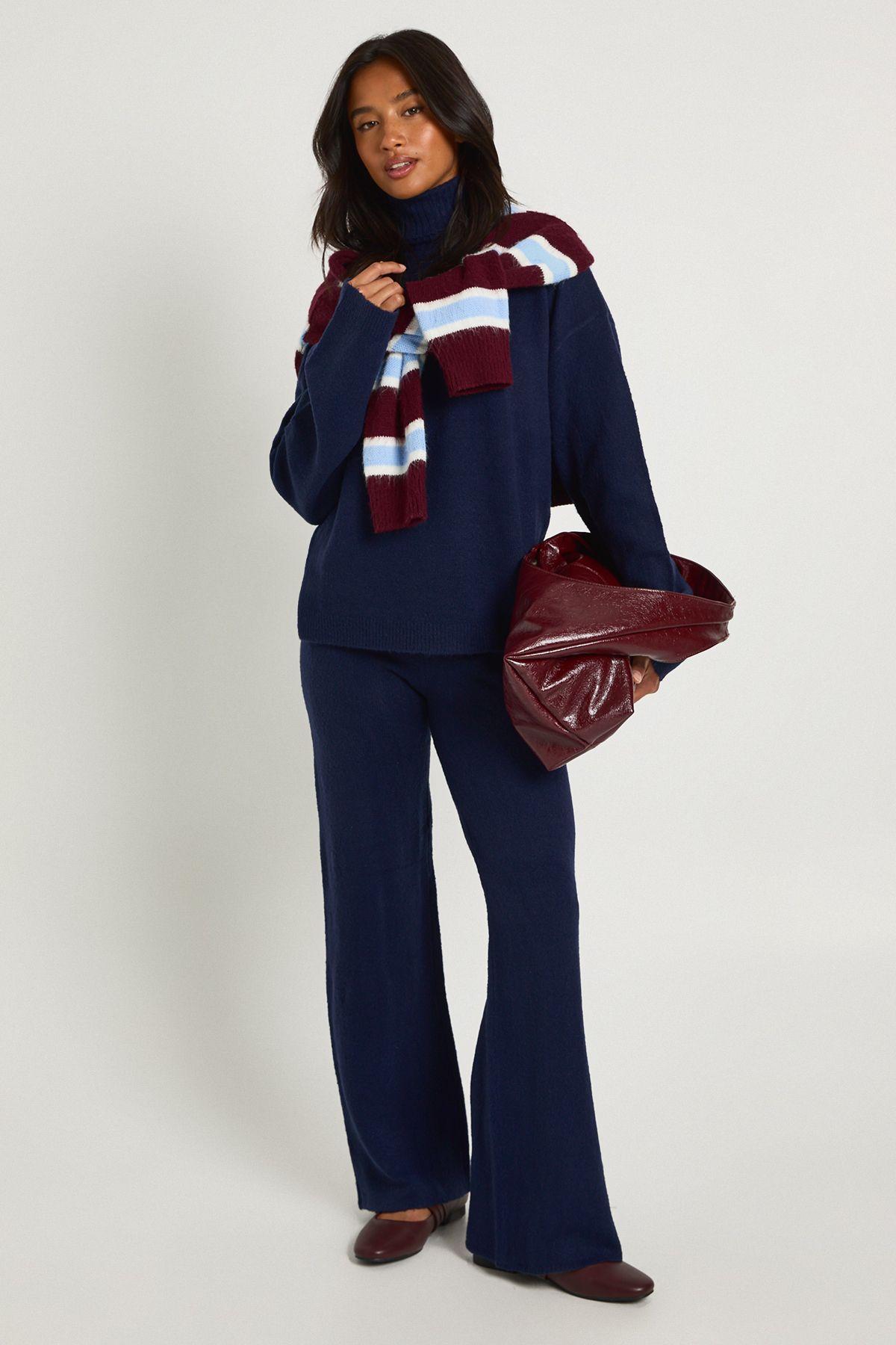 Petite Super Soft Roll Neck Oversized Jumper and Wide Leg Trouser Co-Ord by BOOHOO