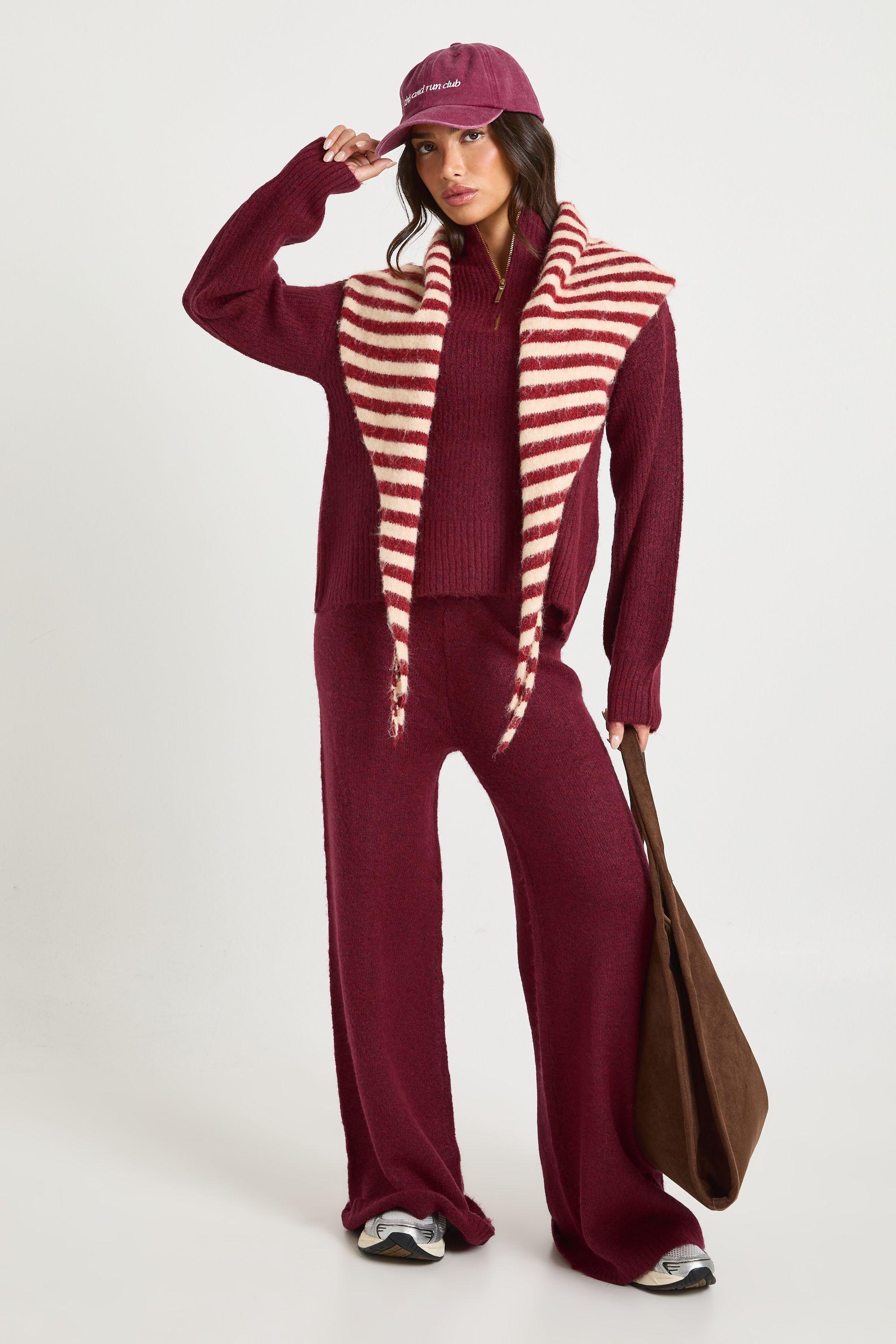 Petite Super Soft Zip Neck Oversized Jumper and Wide Leg Trouser Co-Ord by BOOHOO