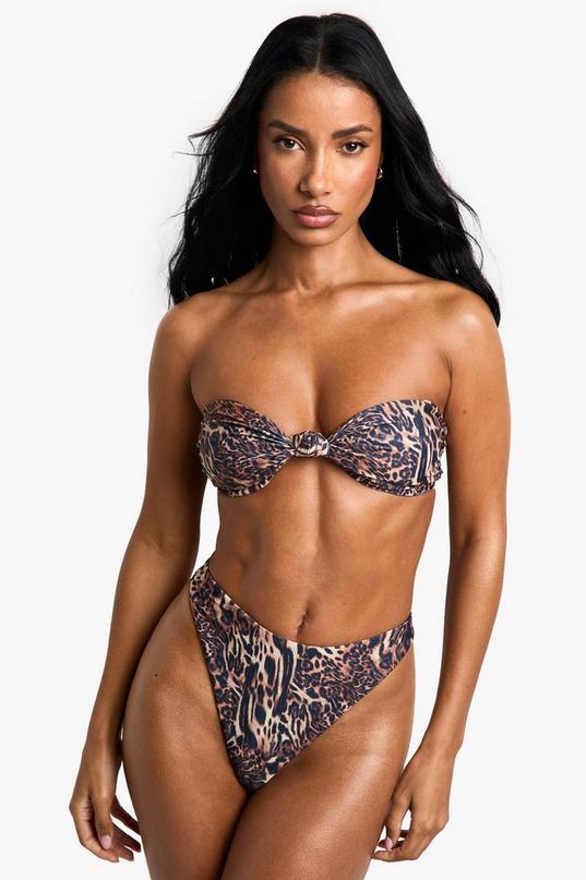 Petite Swimwear Essentials Leopard Bandeau Bikini Top by BOOHOO