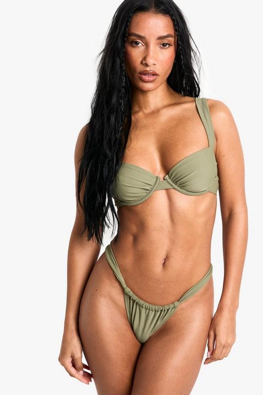 Petite Swimwear Essentials Ruched Tanga Brief by BOOHOO